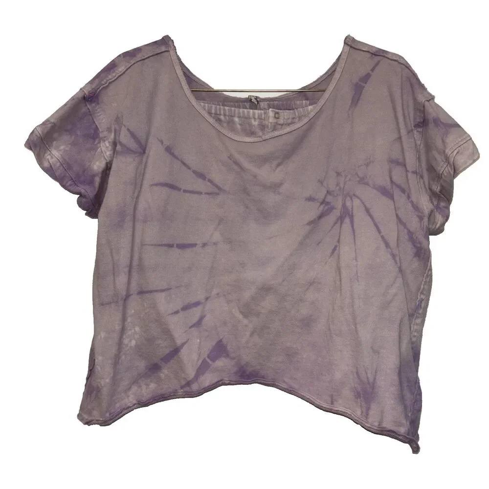 FREE PEOPLE JUST BE CHILL CUSTOM TIE DYE SET Purple Shorts Top S Cotton Pockets